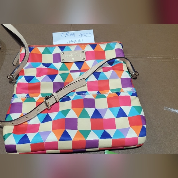 Kate Spade Multi Color Geo Nylon Flap Crossbody. - Picture 7 of 9